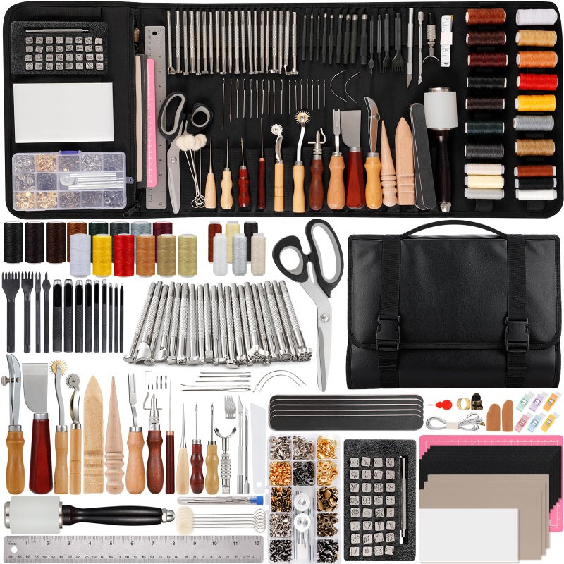 Nicpro 160PCS Upgrade Leather Tooling Kit Leather Working Tools Kit with Storage Handbag Professional Leather Making Craft Tools Kit for Stamping Sewing Carving Cutting Punching Leather Working - Image 2