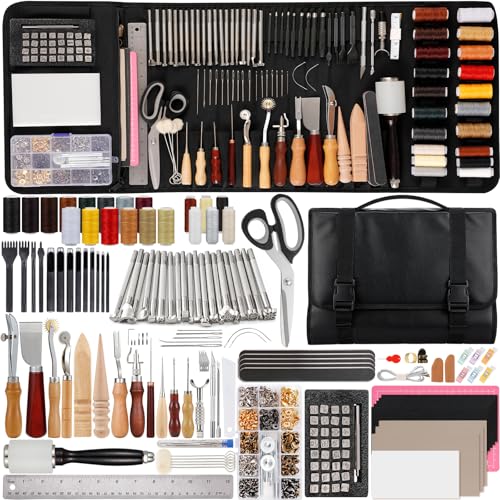 Nicpro 160PCS Upgrade Leather Tooling Kit Leather Working Tools Kit with Storage Handbag Professional Leather Making Craft Tools Kit for Stamping Sewing Carving Cutting Punching Leather Working - Image 1