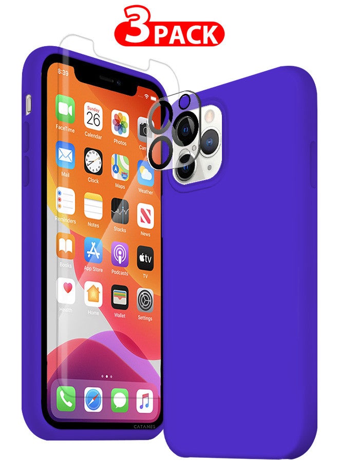 CATANES [for iPhone 12 Pro Max] 3 Pack Silicone Case ,Screen Protector and Camera Lens Protector Shockproof Protective Case Anti Scratch Smooth Case Cover/Purple - Image 1