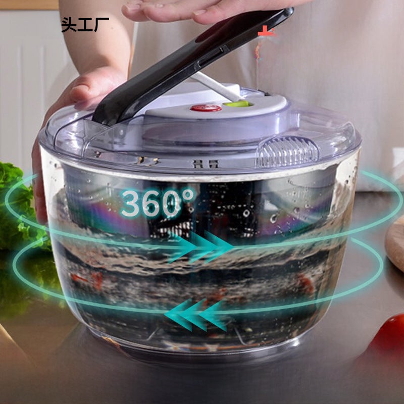 Press-Type Salad Spin-Drying Water Machine, Washbasin, Dehydration, Vegetable Washing and Draining Basket, Household Coffee Table, Fruit Plate Artifact(Large 5L upgrade [food grade material large capacity double layer design]) - Image 2
