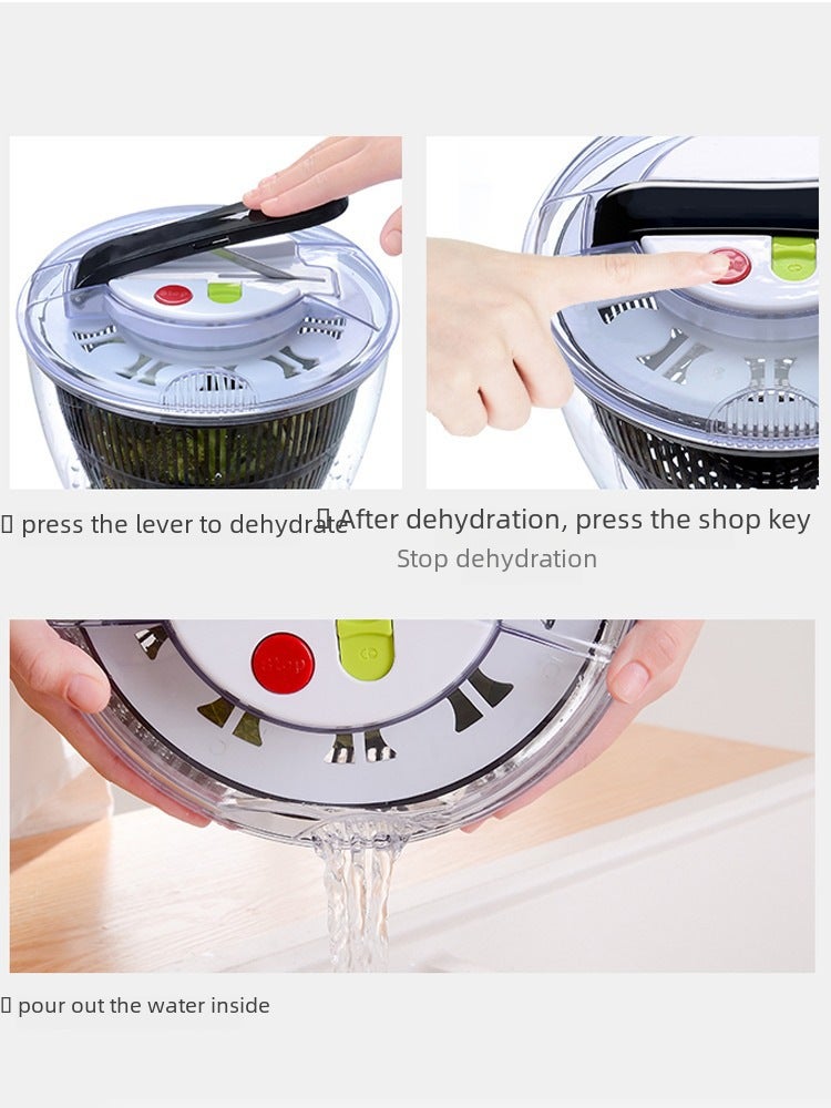 Press-Type Salad Spin-Drying Water Machine, Washbasin, Dehydration, Vegetable Washing and Draining Basket, Household Coffee Table, Fruit Plate Artifact(Large 5L upgrade [food grade material large capacity double layer design]) - Image 4