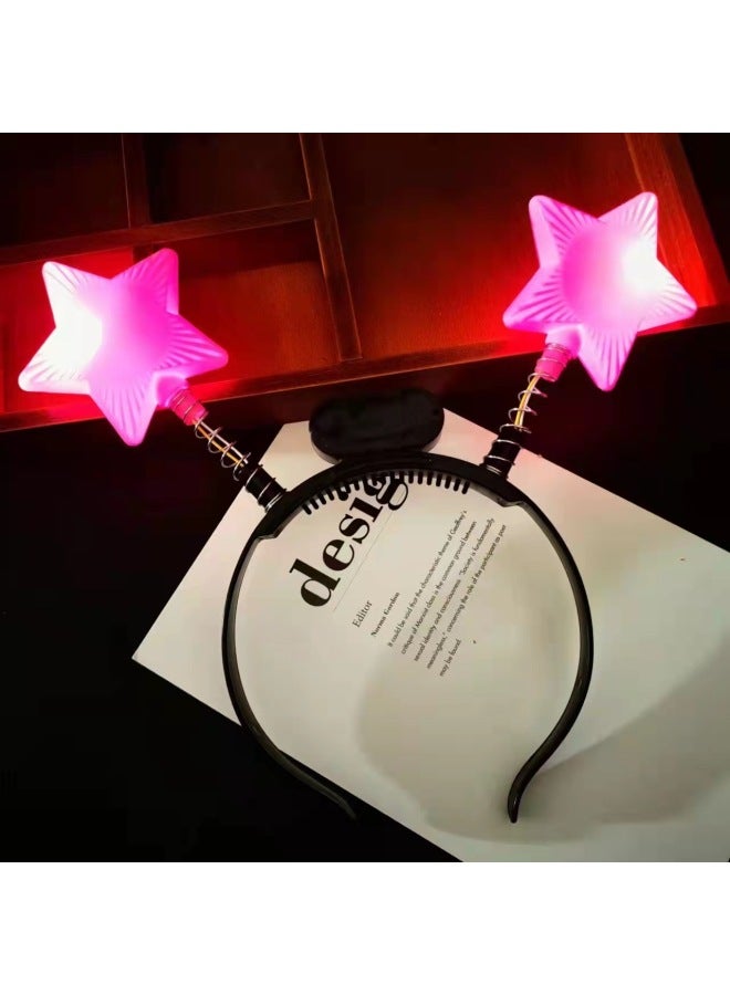 Luminous Headdress Five-pointed Star Spring Headband Star Headband Hairpin Light Stick Flash Five-pointed Star Hairpin Props-Color:Yellow Five-star Headband - Image 5
