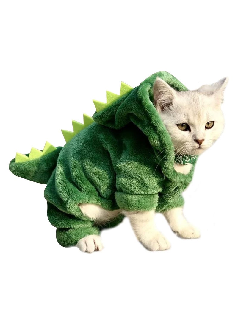 A.M Pet Halloween Costume Clothes Cute Green Dinosaur Shape Dog Clothes Winter Warm Soft Hoodie Four-Legs Jumpsuit for Small Dog Puppy Hoodie Clothes Halloween Party Cosplay Costume - Image 1