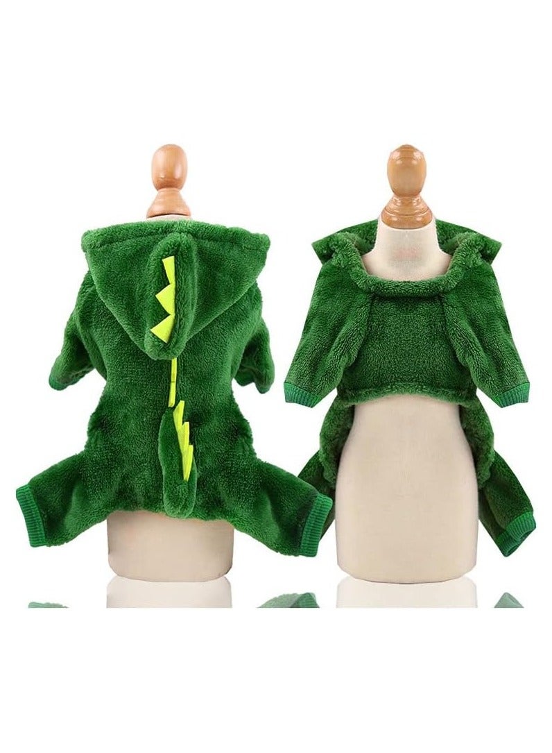 A.M Pet Halloween Costume Clothes Cute Green Dinosaur Shape Dog Clothes Winter Warm Soft Hoodie Four-Legs Jumpsuit for Small Dog Puppy Hoodie Clothes Halloween Party Cosplay Costume - Image 2