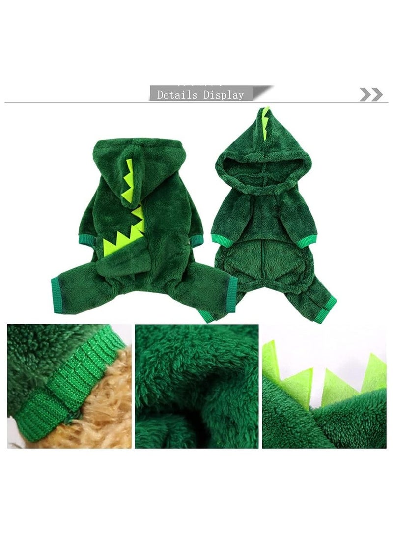 A.M Pet Halloween Costume Clothes Cute Green Dinosaur Shape Dog Clothes Winter Warm Soft Hoodie Four-Legs Jumpsuit for Small Dog Puppy Hoodie Clothes Halloween Party Cosplay Costume - Image 3