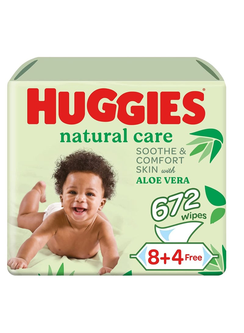 هجيز مناديل مبللة للأطفال من ناتشورال كير ، 672 قطعة (12x56) - الألوة فيرا ، الألياف الطبيعية المحببة للبشرة - Image 1