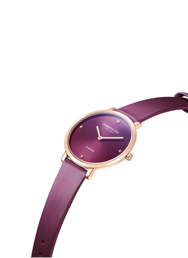 Kenneth Cole New York Analog Ladies Watch with Burgundy Genuine Leather Strap 34mm