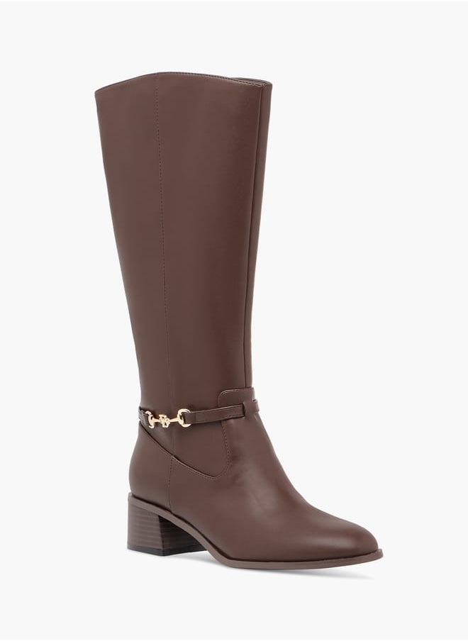 Flora Bella By Shoexpress Women Metal Accent High Shaft Boots with Block Heels and Zip Closure  - Image 2