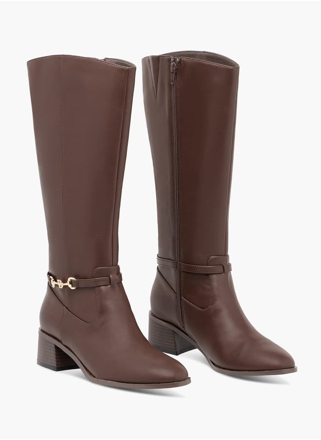 Flora Bella By Shoexpress Women Metal Accent High Shaft Boots with Block Heels and Zip Closure  - Image 1