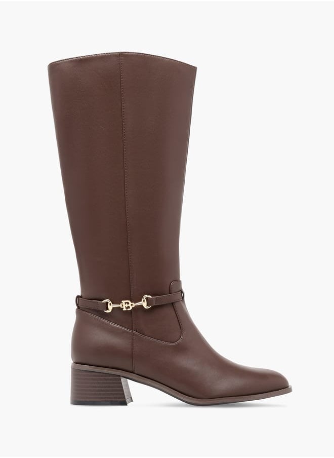Flora Bella By Shoexpress Women Metal Accent High Shaft Boots with Block Heels and Zip Closure  - Image 3