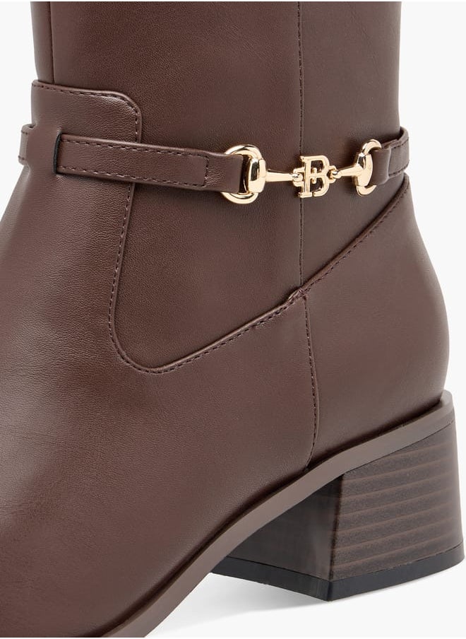 Flora Bella By Shoexpress Women Metal Accent High Shaft Boots with Block Heels and Zip Closure  - Image 4