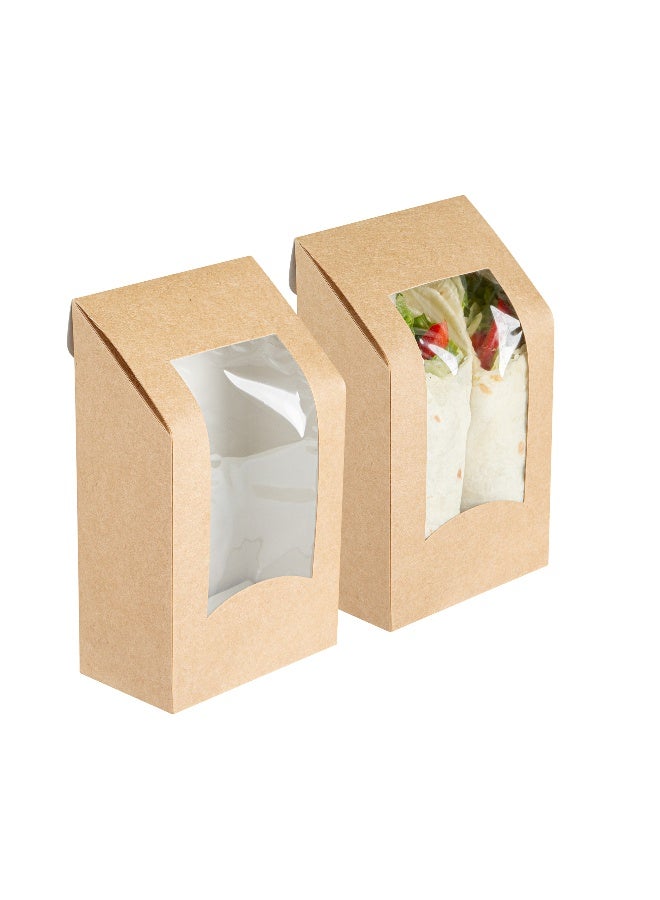 Restaurantware Cafe Vision 5.9 x 3.7 Inch Sandwich Wrap Containers, 200 Angle Cut Sandwich Paper Boxes - With Window, Disposable, Kraft Paper To Go Sandwich Boxes, Grease-Resistant Lining - Image 2