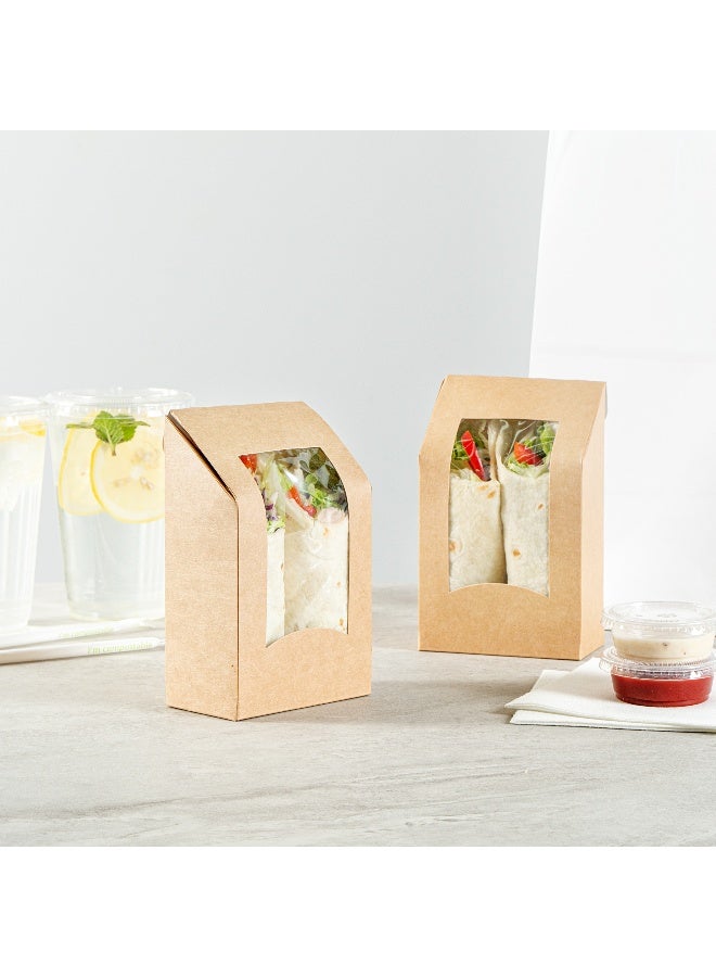 Restaurantware Cafe Vision 5.9 x 3.7 Inch Sandwich Wrap Containers, 200 Angle Cut Sandwich Paper Boxes - With Window, Disposable, Kraft Paper To Go Sandwich Boxes, Grease-Resistant Lining - Image 4