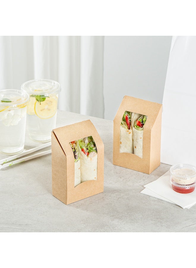 Restaurantware Cafe Vision 5.9 x 3.7 Inch Sandwich Wrap Containers, 200 Angle Cut Sandwich Paper Boxes - With Window, Disposable, Kraft Paper To Go Sandwich Boxes, Grease-Resistant Lining - Image 3