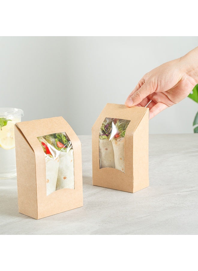 Restaurantware Cafe Vision 5.9 x 3.7 Inch Sandwich Wrap Containers, 200 Angle Cut Sandwich Paper Boxes - With Window, Disposable, Kraft Paper To Go Sandwich Boxes, Grease-Resistant Lining - Image 5