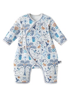 Babycare Babycare - Long Sleeves Footed Baby Onesie, Lion Blue, 0–1 Month, Soft Cotton, BPA-Free, Non-Toxic, Snap Closure, Gentle on Skin, Breathable Fabric, Durable, Comfortable Fit, Ideal for Newborns  - Image 1
