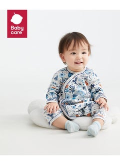 Babycare Babycare - Long Sleeves Footed Baby Onesie, Lion Blue, 0–1 Month, Soft Cotton, BPA-Free, Non-Toxic, Snap Closure, Gentle on Skin, Breathable Fabric, Durable, Comfortable Fit, Ideal for Newborns  - Image 3