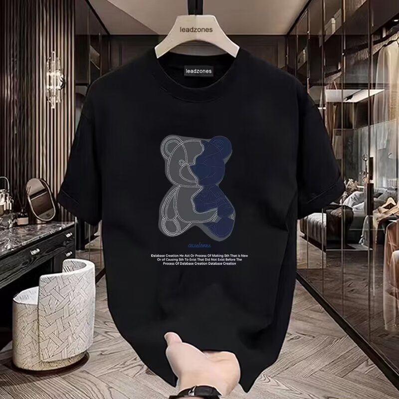 Trendy Brand Internet Celebrity Bear Printed Short-Sleeved T-Shirt Men'S Summer Handsome Round Neck Loose Half-Sleeved Top - Image 2