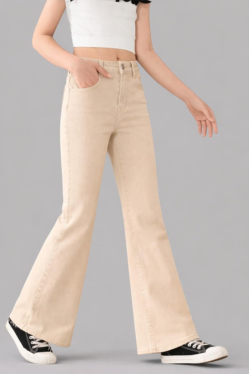 ADBUCKS Breathable and Stretchable Denim Bootcut Bell Bottom Jeans for Girls | Age Group - 8-14 Years (in, Age, 11 Years, 12 Years, Beige) - Image 2