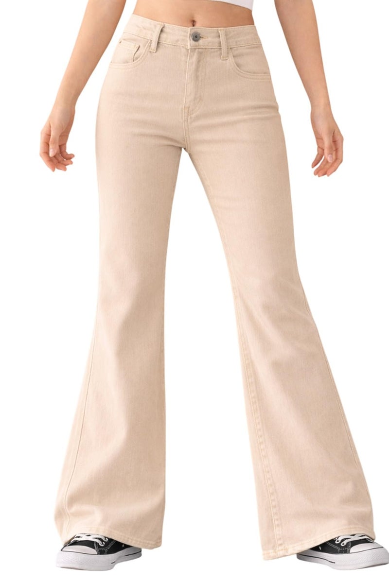 ADBUCKS Breathable and Stretchable Denim Bootcut Bell Bottom Jeans for Girls | Age Group - 8-14 Years (in, Age, 11 Years, 12 Years, Beige) - Image 1