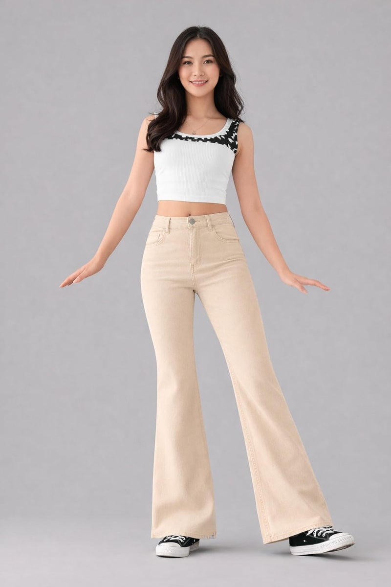 ADBUCKS Breathable and Stretchable Denim Bootcut Bell Bottom Jeans for Girls | Age Group - 8-14 Years (in, Age, 11 Years, 12 Years, Beige) - Image 5