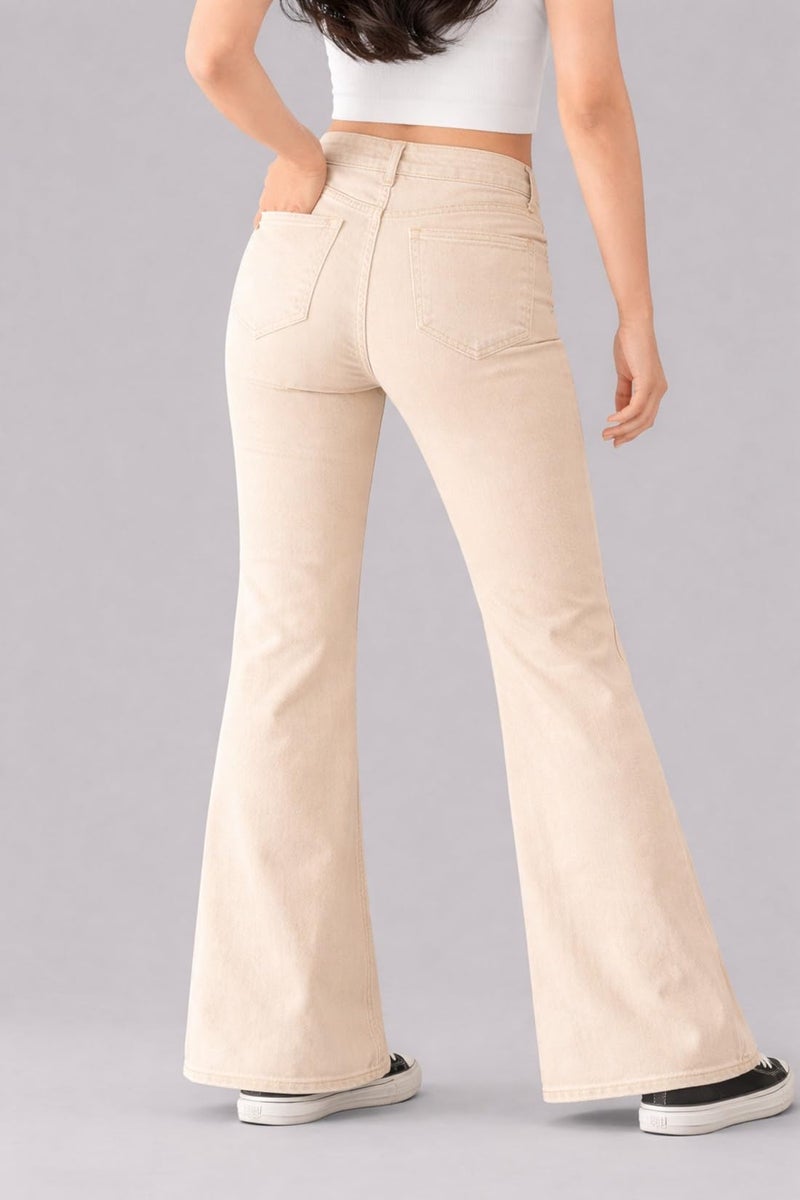 ADBUCKS Breathable and Stretchable Denim Bootcut Bell Bottom Jeans for Girls | Age Group - 8-14 Years (in, Age, 11 Years, 12 Years, Beige) - Image 4