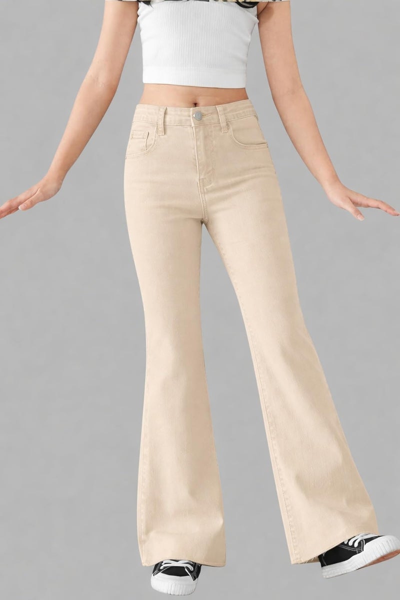 ADBUCKS Breathable and Stretchable Denim Bootcut Bell Bottom Jeans for Girls | Age Group - 8-14 Years (in, Age, 11 Years, 12 Years, Beige) - Image 3