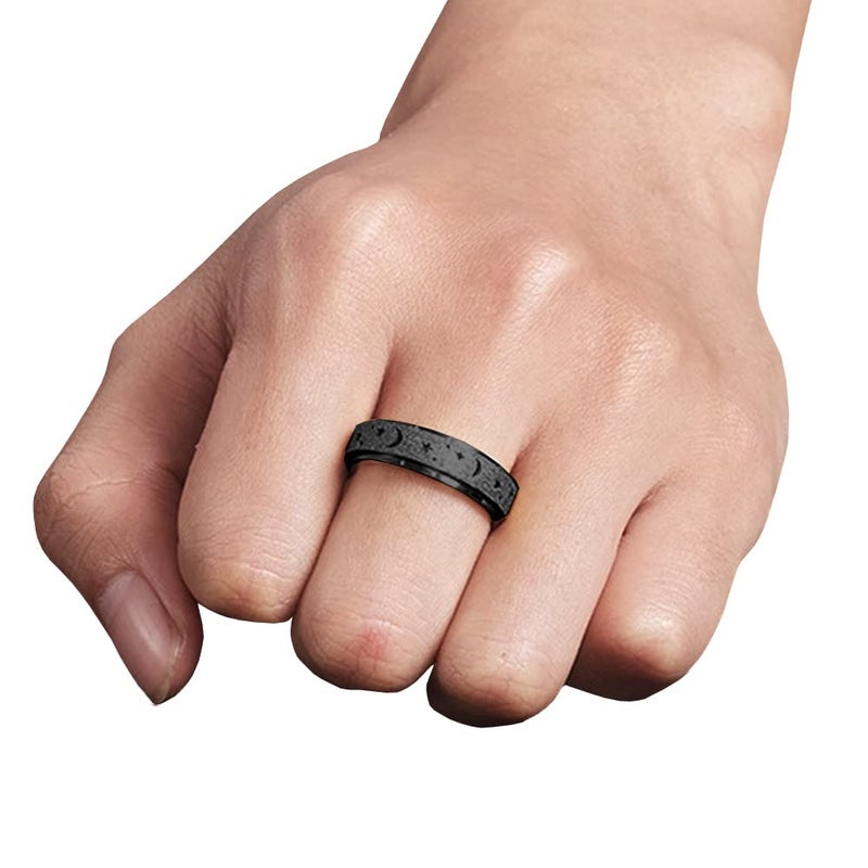 OreilleStar Anxiety Ring for Women Spinner Ring Fidget Ring Fidget Toys Adults Stainless Steel Spinner Rings Fidget Rings for Women Anxiety Fidget Ring Men (Moon Star-Black, 9) - Image 4