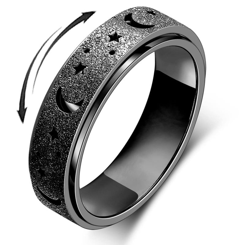 OreilleStar Anxiety Ring for Women Spinner Ring Fidget Ring Fidget Toys Adults Stainless Steel Spinner Rings Fidget Rings for Women Anxiety Fidget Ring Men (Moon Star-Black, 9) - Image 1