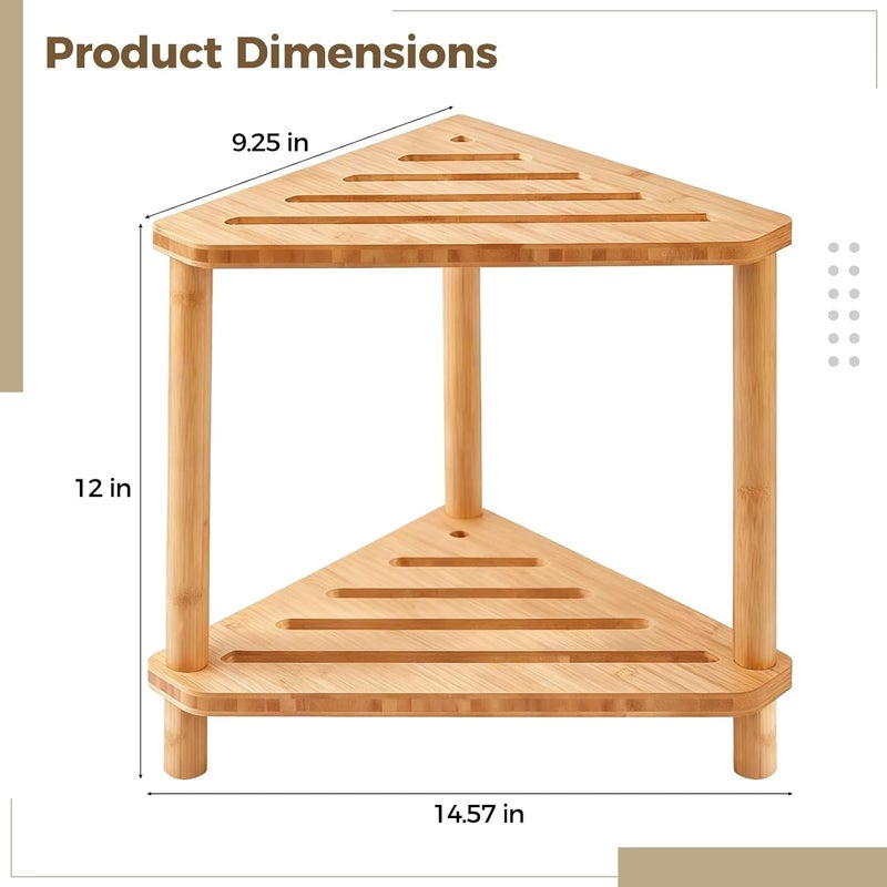 14.57 X 9.25 X 12 in Wood Shower Stool, 2-Tier Corner Shelf, for Shaving Legs, Anti-Slip, Waterproof - Image 3