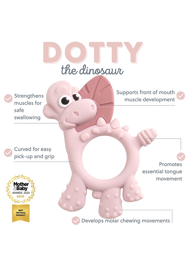 bibado - Dotty The Dinosaur™ Multi-Sensory Teether Designed To Strengthen And Develop Mouth Muscles Suitable For 3 Months And Above - Blush - Image 1