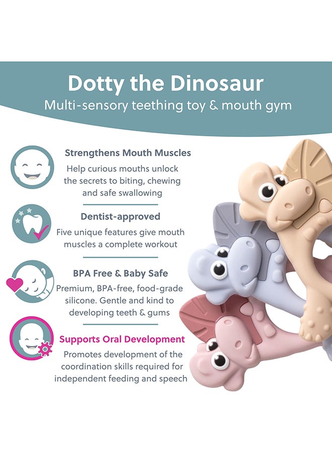 bibado - Dotty The Dinosaur™ Multi-Sensory Teether Designed To Strengthen And Develop Mouth Muscles Suitable For 3 Months And Above - Blush - Image 1