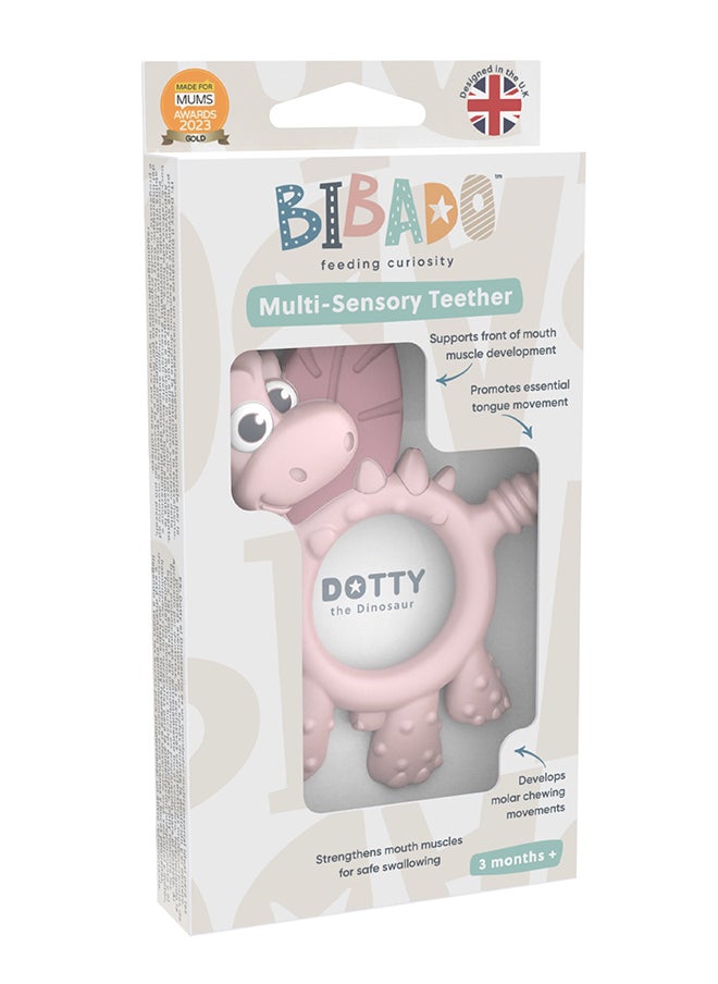 bibado - Dotty The Dinosaur™ Multi-Sensory Teether Designed To Strengthen And Develop Mouth Muscles Suitable For 3 Months And Above - Blush - Image 1