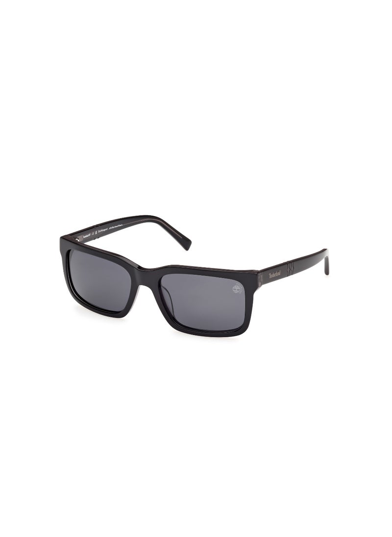 Timberland Men's Rectangular Shape Acetate Sunglasses TB0002101D57 Lens Size: 57 Millimeter - Shiny Black  - Image 1
