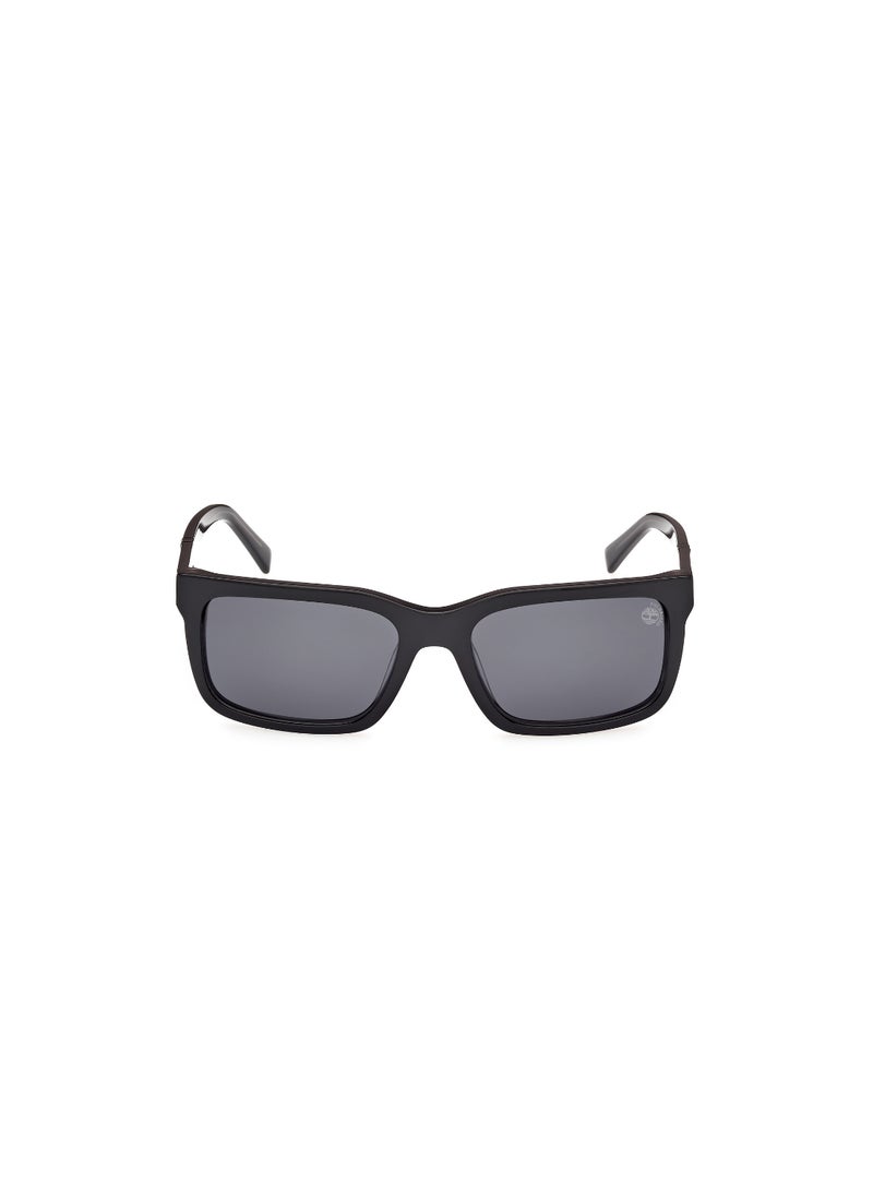 Timberland Men's Rectangular Shape Acetate Sunglasses TB0002101D57 Lens Size: 57 Millimeter - Shiny Black  - Image 2