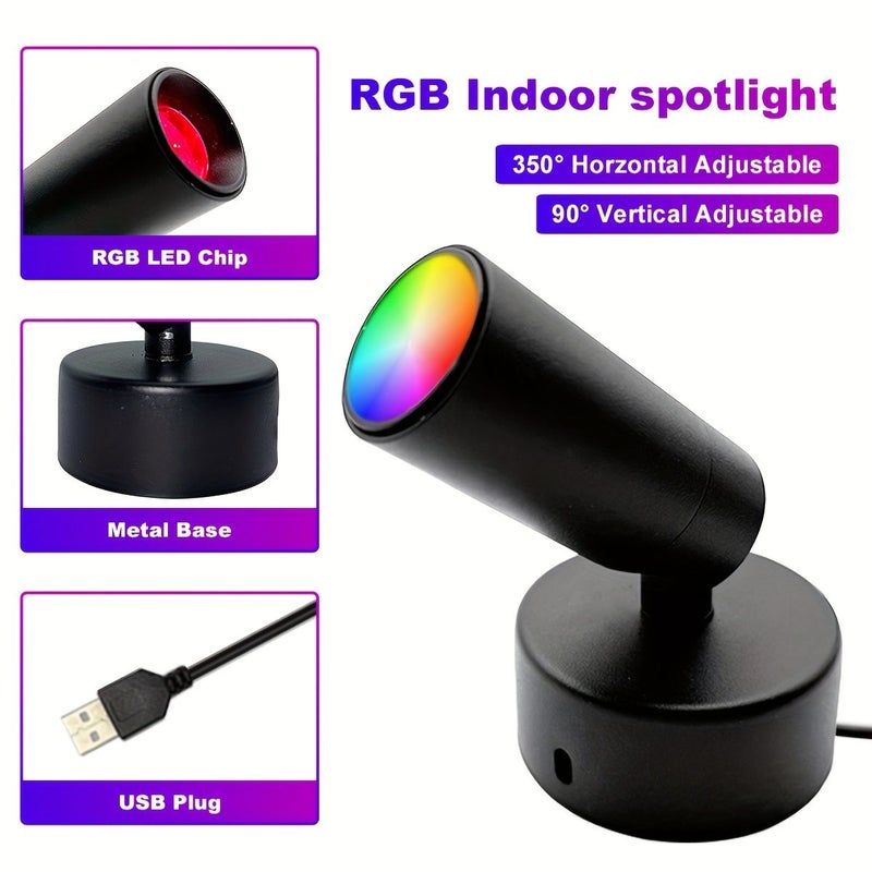 أسود USB RGB سبوت لايت قطعتان، سبعة ألوان ديناميكية، مصباح ديكور منزلي - Image 2
