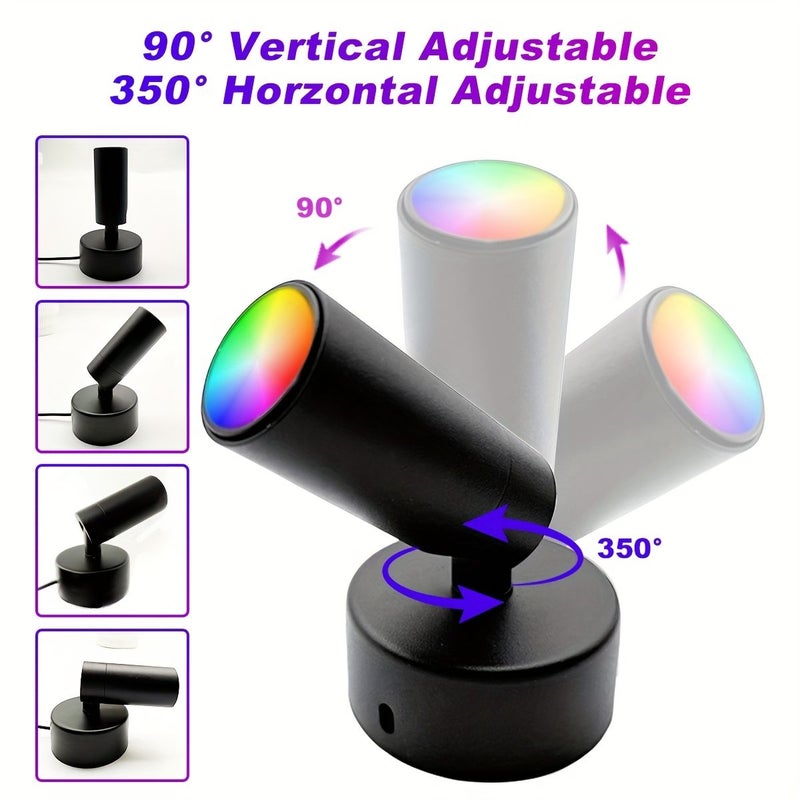 أسود USB RGB سبوت لايت قطعتان، سبعة ألوان ديناميكية، مصباح ديكور منزلي - Image 4
