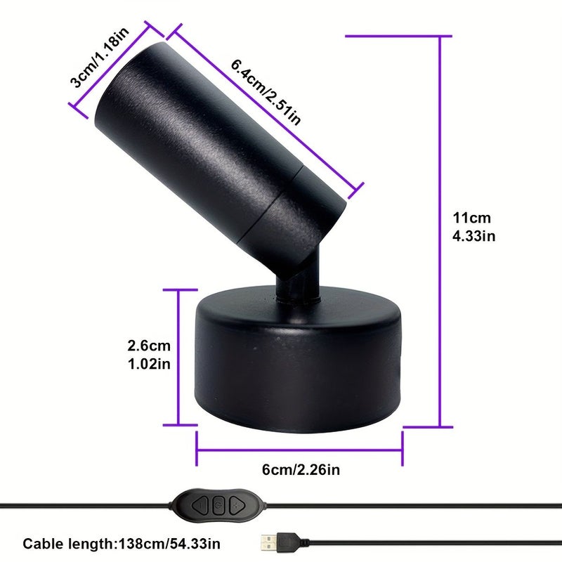 أسود USB RGB سبوت لايت قطعتان، سبعة ألوان ديناميكية، مصباح ديكور منزلي - Image 3