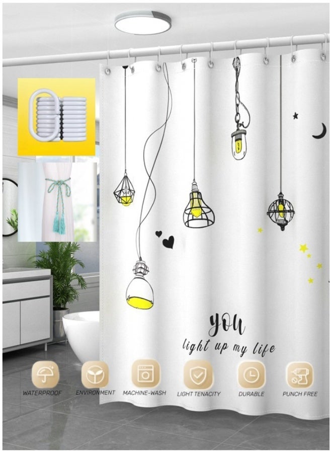 Long Bath Curtain with Shower Curtain Mould Proof Resistant Curtain For Bathrooms 3D Water Cube Weighted Waterproof Beautiful Bath Curtains Shower Curtain(Size:180X200cm) - Image 1