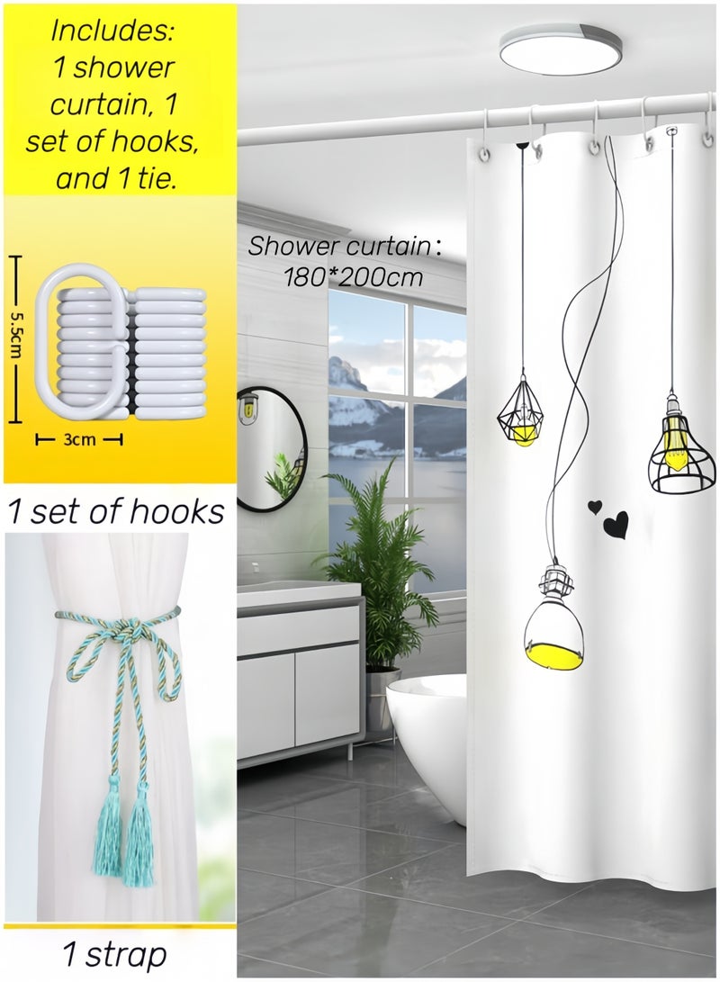 Long Bath Curtain with Shower Curtain Mould Proof Resistant Curtain For Bathrooms 3D Water Cube Weighted Waterproof Beautiful Bath Curtains Shower Curtain(Size:180X200cm) - Image 2