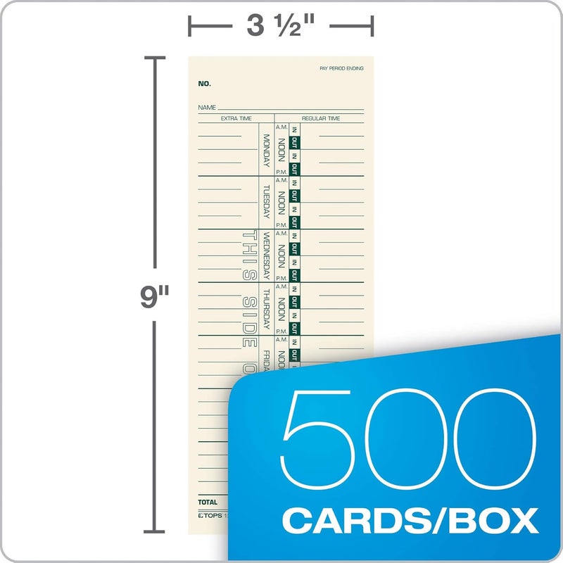 TOPS Weekly Time Cards, 1-Sided, Manila with Green Print, 3-1/2" x 9", 500-Count (Model 1259) - Image 5