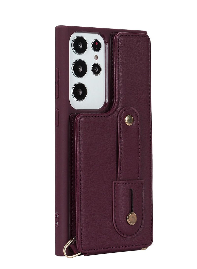 Suteni Back Cover Wristband Card Slots Leather Phone Case for Samsung - Image 1