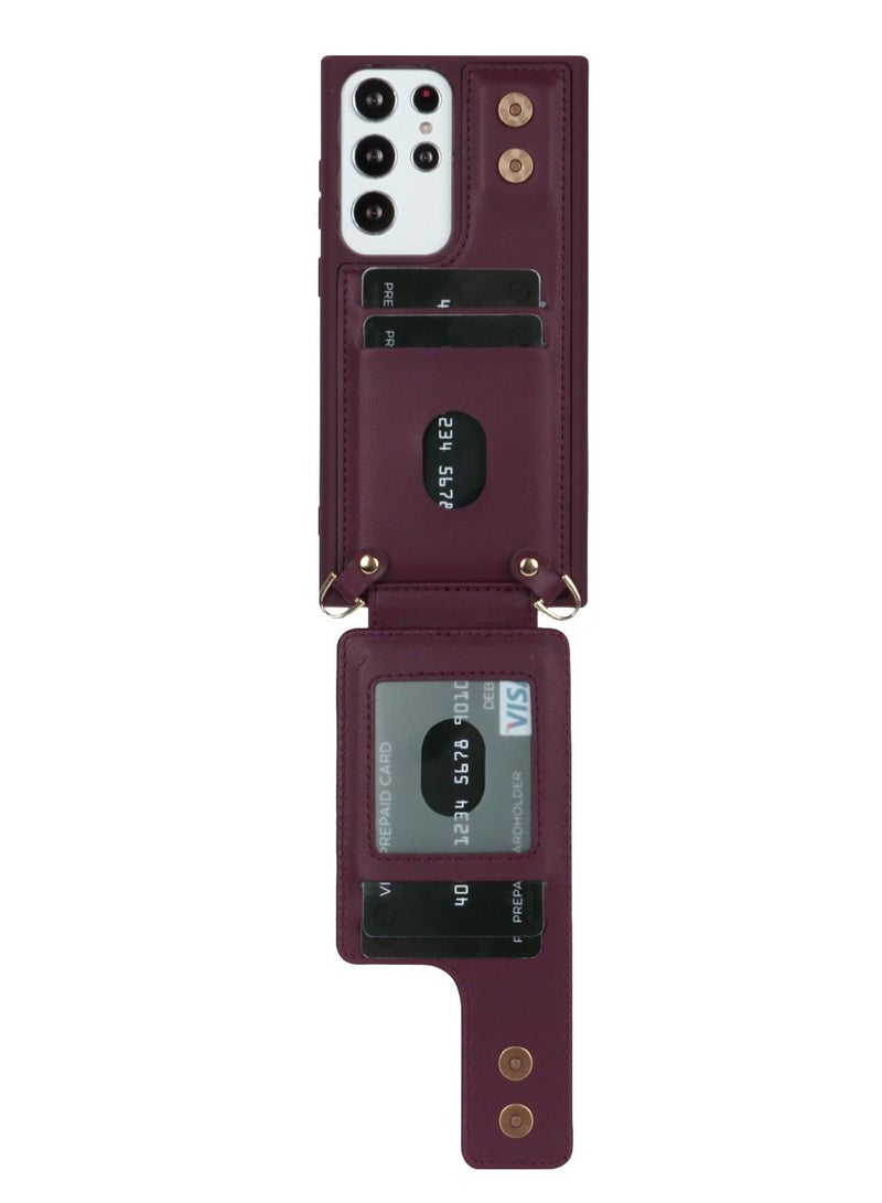 Suteni Back Cover Wristband Card Slots Leather Phone Case for Samsung - Image 3