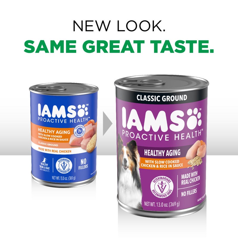 IAMS Proactive Health Healthy Aging Wet Dog Food Classic Ground with Slow Cooked Chicken and Rice, 13 oz. Cans (12 Count, Pack of 1) - Image 2