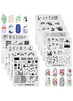 Rolabling Rolabling 10pcs Nail Art Stamping Plates Set Chinese Classical Element Design Traditional Poem Bamboo Nail Image Template Stencils Plates Manicuring DIY Printing Tools  - Image 1