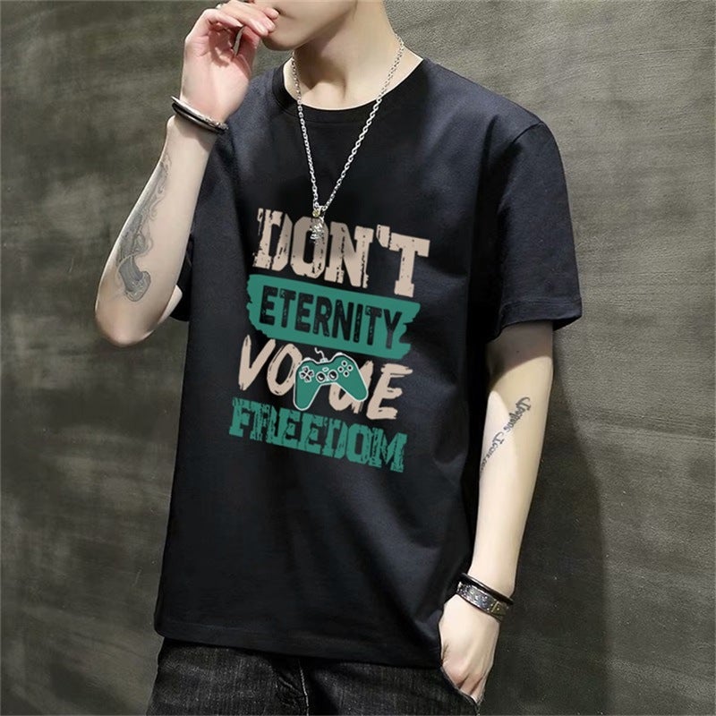 2025 Men'S Short-Sleeve T-Shirt Summer Loose Base Shirt Printed Youth Casual Versatile Trendy Versatile