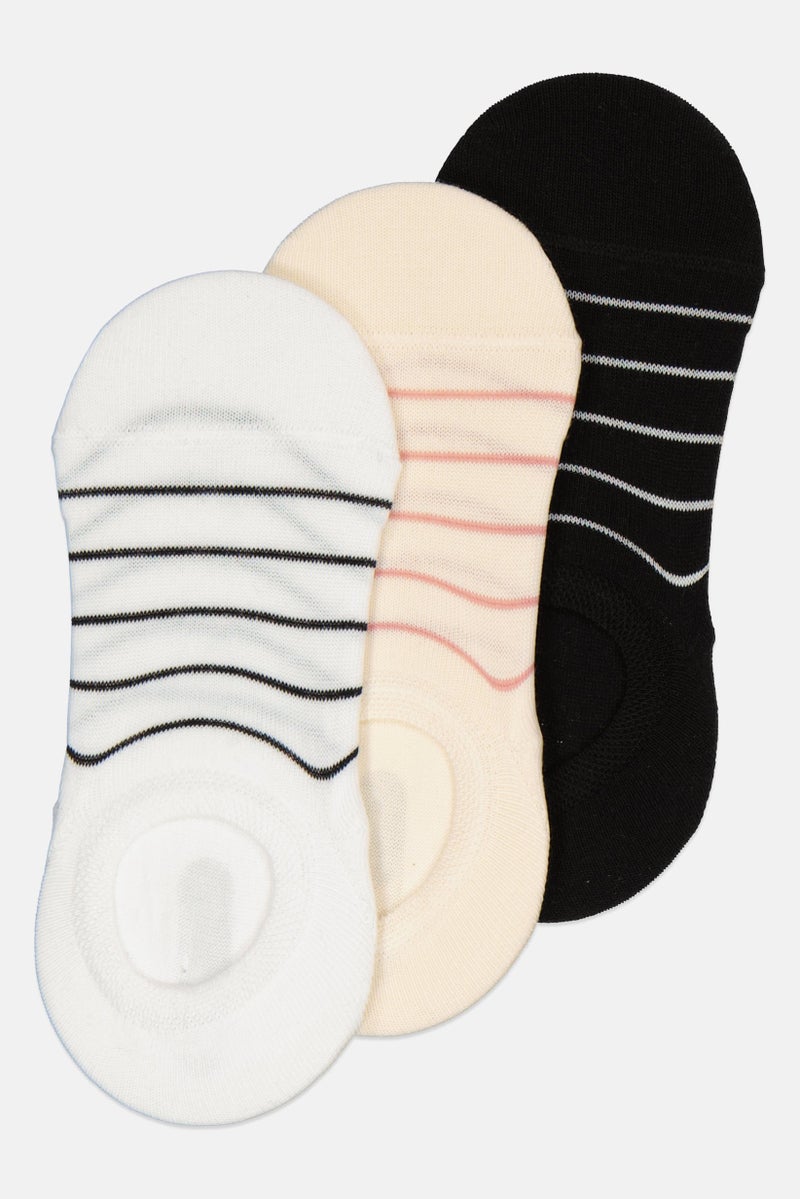 RBX Women 3 Pairs Round Invisible Plain Socks, White/Black/Cream  - Image 2