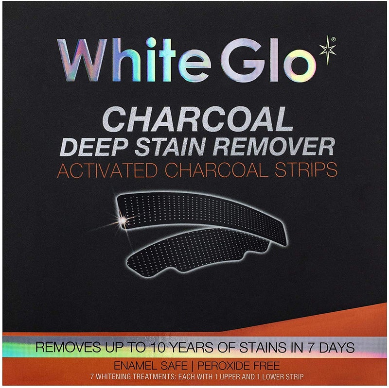 White Glo Charcoal Deep Stain Remover Activated Charcoal Strips Remove 10 Years of Stains in 7 Days Long Lasting Results Comfortable Use with NonSlip Strips Perfect for Sensitive Teeth 7 Uses