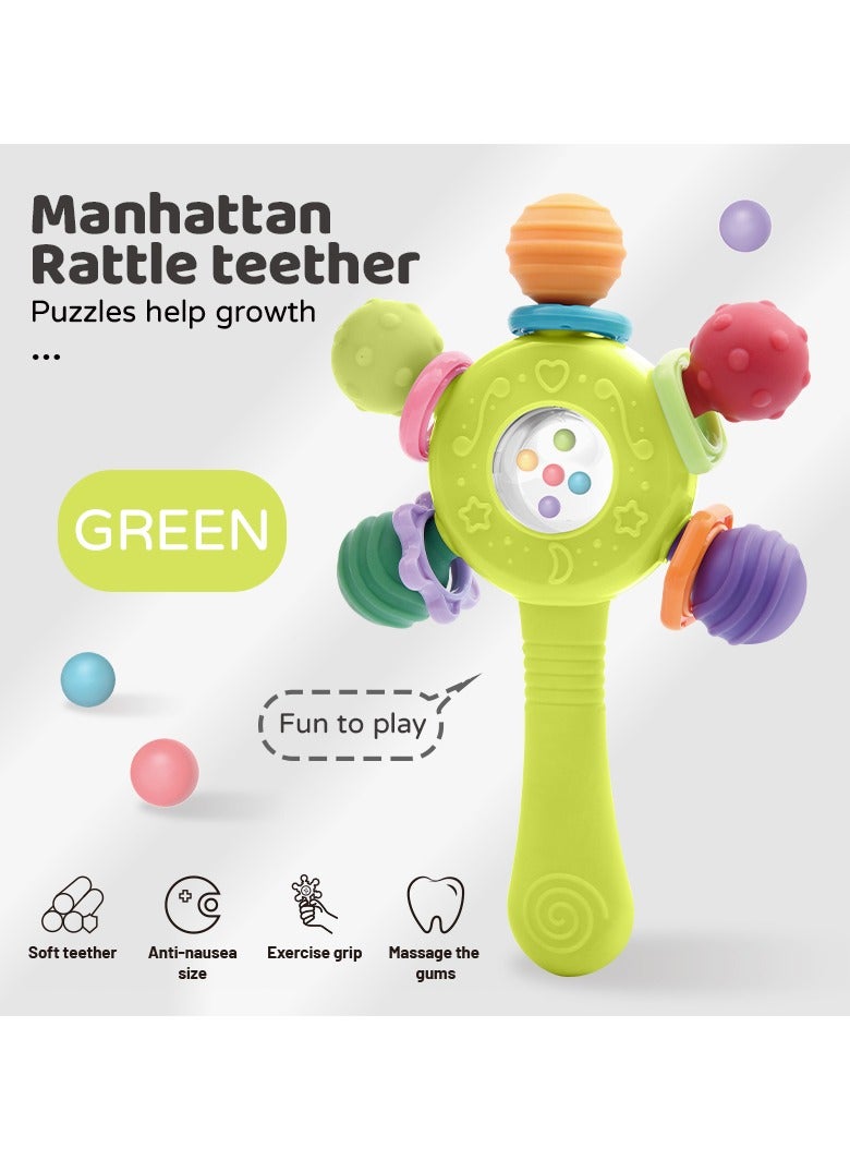 Whimsy Baby Teether Toys,Manhattan Rattle teether, Silicone Teething Chew for Babies 0 3 6 9 12 18 Months Baby Teething Toys for Newborn Infant Boys and Girls (Green) - Image 1