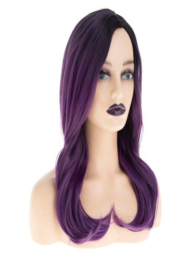Wiwige Long Ombre Black Purple Wig for Women Side Part Synthetic Heat Resistant Layered Wig for Daily Party Costume Halloween - Image 3